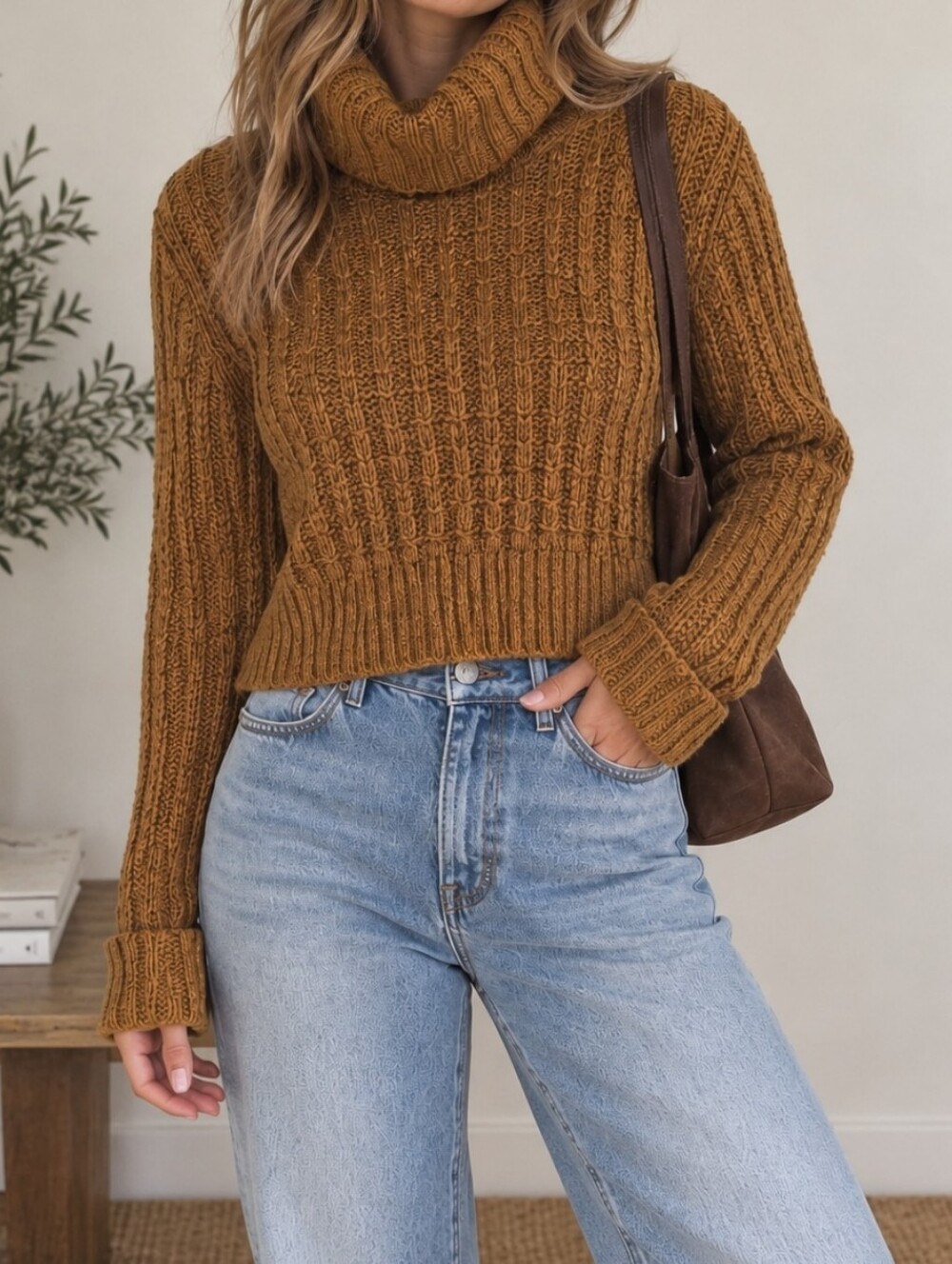 Free People Cropped Cowl Neck Sweater - Rusty Orange
